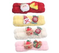 MUSISALY 4 Piezas Diademas Navideñas de Franela Suave para Spa y Maquillaje Elásticas y Cómodas para Niñas y Mujeres Diseño de Reno y Muñeco de Accesorios para Lavado de Cara y Cuidado