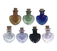MUSISALY 7 Botellas Pequeñas de Vidrio Transparente en Forma de Corazón Corcho, Tarros Decorativos DIY para Deseos y Almacenamiento, Set de 7 Colores para Manualidades y Decoración