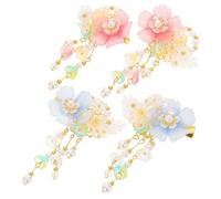 MUSISALY Accesorios Cabello Hanfu, 2 Pares de Pinzas Chinas Flores y Borlas, Horquillas Vintage para Peinados de Novia y Damas