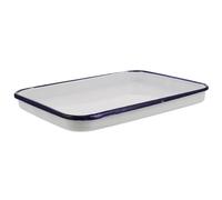 MUSISALY Bandeja para Horno Rectangular de Esmalte Blanco Antiadherente, Resistente al Desgaste, Multifuncional para Hornear y Servir Diseño Vintage Elegante