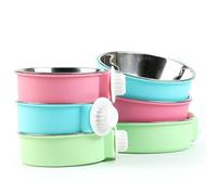 MUSISALY Bowl de Acero Inoxidable Colgante para Mascotas Cuenco para Alimento y Agua Fijación Cruzada Resistente la Oxidación para Jaulas de Perros y Mascotas Pequeñas Rosa