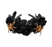 MUSISALY Diadema Cabello Rosas Negras de Tela y Decoración de Araña Dorada, 1 Unidad, Tamaño Único, Ligera y Cómoda, para Fiestas de Halloween y Cosplay, Accesorio Creativo de Diadema