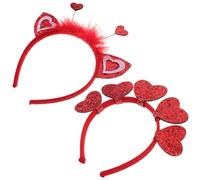 MUSISALY Diadema de Fiesta San Valentín 2 Piezas Forma de Corazón Rojo y Orejas Plumas Diademas para Adultos para Bodas Aniversarios y Decoración de Cabello Femenina