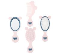 MUSISALY Kit de 4 Piezas para Niña Cepillo Desenredante Pequeño, Peine para Peinar Cabello y Lindo Espejo de Mano en Color Claro, Accesorio Portátil para Cuidado y Peinado en Casa o Viaje