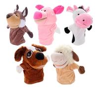 MUSISALY Marionetas de Mano para 5 Piezas Animales de Peluche Boca Móvil (Cerdo Rosa, Vaca, Oveja, Canino Gris, Perro Ojos Grandes) Juguetes Interactivos para Contar Historias y Desarrollo