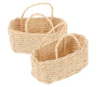 MUSISALY Mini Cestas de Mimbre Beige con Asas 2 Piezas Tamaño Mini para Casa de Muñecas Accesorio Decoración y Arreglo Floral Cesta Pequeña para Manualidades y Exhibiciones