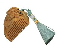 MUSISALY Peine de Madera de Sándalo Verde Mini y Portátil con Diseño Retro de Loto Tallado Cepillo Desenredante y Masaje para Cabello Humano de Mujeres Hombres