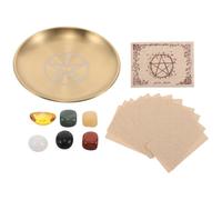 MUSISALY Plato Ritual Redondo para Altar de Metal Cristales Bandeja Decorativa para Velas y Sahumar Joyero Multiusos para Ceremonias y Meditación Símbolo de Prosperidad Diseño Cinco