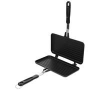 MUSISALY Sartén para Sándwich de Doble Cara de Aleación de Aluminio Negro, Diseño Ergonómico y Grueso, Adecuado para Snacks y Cocción al Vacío