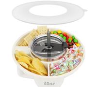 Musiwanna Bandeja para refrigerios con tapa compatible con Stanley Cup de 40 oz, tazón para refrigerios para vaso de 40oz, anillo de silicona para refrigerios con 4 compartimentos, (blanco) SIN TAZA