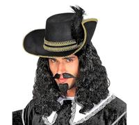 W WIDMANN MILANO Party Fashion- Widmann Halloween Peluca con bigote y barbilla, Color negro, talla única (01166)