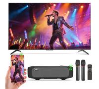 MUSKY Máquina de karaoke inteligente para adultos, con espejo de pantalla, 2 micrófonos inalámbricos, sistema de karaoke inteligente externo, altavoz Bluetooth profesional, altavoz de karaoke para