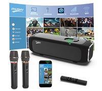 MUSKY Máquina de karaoke inteligente para adultos, con espejo de pantalla, 2 micrófonos inalámbricos, sistema de karaoke inteligente externo, altavoz Bluetooth profesional, altavoz de karaoke para