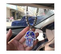 Muslim Car Pendant Hamsa Hand of Fatima Design, Glass Crystal Stainless Steel Islamic Rear View Mirror Hanging Decoration