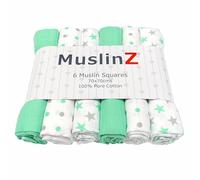 Muslinz 6pk bebé Muslin Cuadrados Burp paños 100% algodón Suave Puro 70x70cm (Estrellas de Menta)
