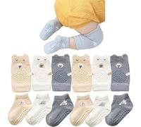 MUSLONG 3 pares de rodilleras y calcetines para bebé, antideslizantes, con puntos de goma, protectores para gatear, rodilleras para niños pequeños, Oso pequeño., 6-12 meses