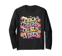 Muslos gruesos Tauro Vibes Funny Retro Zodiac Astrología Manga Larga