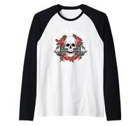Muslos Gruesos y Barra de Calavera privada de sueño Camiseta Manga Raglan
