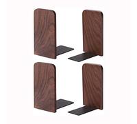 Muso Wood Sujetalibros de Madera, 2 Pares, Extremos Decorativos para estantes, Tope de Libro Resistente para Regalo, hogar, Oficina, Escuela, 13 x 10,8 x 8 cm (Madera de Nogal)