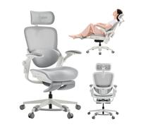 MUSS E80 Muse Silla de Oficina Compacta con Reposapiés, Gris | Diseño compacto para mujer; soporte lumbar 3D; reposapiés; reposacabezas 4D; reposabrazos abatibles