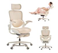 MUSSO E80 Muse Silla de Oficina Compacta con Reposapiés, Beige | Diseño compacto para mujer; soporte lumbar 3D; reposapiés; reposacabezas 4D; reposabrazos abatibles