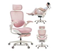 MUSSO E80 Muse Silla de Oficina Compacta con Reposapiés, Rosa | Diseño compacto para mujer; soporte lumbar 3D; reposapiés; reposacabezas 4D; reposabrazos abatibles