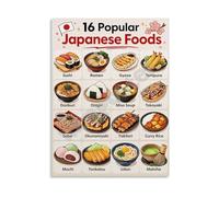 Must Try Japanese Foods Poster Japanese Cuisine Guide Wall Art Canvas Print for Kitchen Asian Decor Home(Framed,12x18inch(30x45cm))
