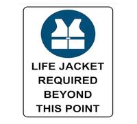 Must Wear Life Jacket Beyond Sign Black White Metal Plaque 12x8 Inch