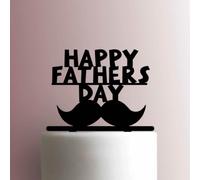 Mustache Happy Fathers Day - Decoración acrílica para tartas de 8 pulgadas de ancho/negro