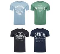MUSTANG Camiseta de manga corta para hombre, paquete de 4 unidades, con estampado frontal, cuello redondo, camiseta regular, 100% algodón, Mezcla de colores (P21), S