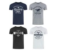 MUSTANG - Camiseta de manga corta para hombre, paquete de 4 unidades, con estampado frontal, cuello redondo, corte normal, 100 % algodón, L