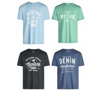 MUSTANG - Camiseta de manga corta para hombre, paquete de 4 unidades, con estampado frontal, cuello redondo, corte normal, 100 % algodón, M