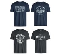 MUSTANG - Camiseta de manga corta para hombre, paquete de 4 unidades, con estampado frontal, cuello redondo, corte normal, 100 % algodón, L