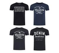 Mustang - Camiseta de Manga Corta para Hombre, Paquete de 4 Unidades, con Estampado Frontal, Cuello Redondo, Corte Normal, 100% algodón, XXXL
