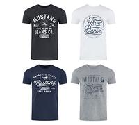 Mustang - Camiseta de Manga Corta para Hombre, Paquete de 4 Unidades, con Estampado Frontal, Cuello Redondo, Corte Normal, 100% algodón, M