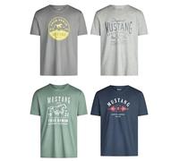 MUSTANG Camiseta para hombre de algodón de corte regular, juego de 4 unidades, cuello redondo, manga corta, verano, camiseta con logotipo, negro, blanco, gris, azul, verde, S, M, L, XL, XXL, 3XL, 4XL