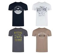 MUSTANG Camiseta para hombre de algodón de corte regular, juego de 4 unidades, cuello redondo, manga corta, verano, camiseta con logotipo, negro, blanco, gris, azul, verde, S, M, L, XL, XXL, 3XL, 4XL