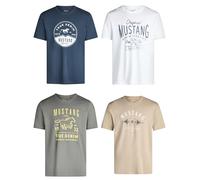 MUSTANG Camiseta para hombre de algodón de corte regular, juego de 4 unidades, cuello redondo, manga corta, verano, camiseta con logotipo, negro, blanco, gris, azul, verde, S, M, L, XL, XXL, 3XL, 4XL
