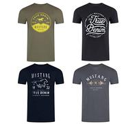MUSTANG Camiseta para hombre de algodón de corte regular, juego de 4 unidades, cuello redondo, manga corta, verano, camiseta con logotipo, negro, blanco, gris, azul, verde, S, M, L, XL, XXL, 3XL, 4XL,