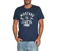 MUSTANG Camiseta para hombre de corte regular, cuello redondo, manga corta, camiseta de verano, camiseta de algodón con logotipo impreso, algodón, negro, blanco, azul, gris, verde, S, M, L, XL, 2XL,
