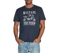 MUSTANG Camiseta para hombre de corte regular, cuello redondo, manga corta, camiseta de verano, camiseta de algodón con logotipo impreso, algodón, negro, blanco, azul, gris, verde, S, M, L, XL, XXL