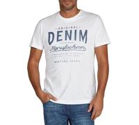 MUSTANG Camiseta para hombre de corte regular, cuello redondo, manga corta, camiseta de verano, camiseta de algodón con logotipo impreso, algodón, negro, blanco, azul, gris, verde, S, M, L, XL, XXL