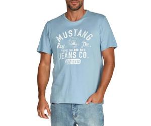 MUSTANG Camiseta para hombre de corte regular, cuello redondo, manga corta, camiseta de verano, camiseta de algodón con logotipo impreso, algodón, negro, blanco, azul, gris, verde, S, M, L, XL, XXL
