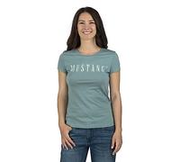 MUSTANG Camiseta para mujer, cuello redondo, cuello redondo, corte entallado, manga corta, logotipo impreso, 100% algodón, blanco, azul, verde, rojo, S, M, L, XL, XXL, Turquesa (1014023-6236), M