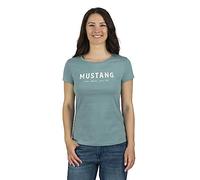 MUSTANG Camiseta para mujer, cuello redondo, cuello redondo, corte entallado, manga corta, logotipo impreso, 100% algodón, blanco, azul, verde, rojo, S, M, L, XL, XXL, Turquesa 1014030 6236, Large