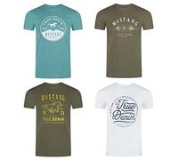 MUSTANG Juego de 4 camisetas para hombre con estampado frontal, cuello redondo, manga corta, camiseta regular, 100% algodón, negro, blanco, gris, azul, verde, S, M, L, XL, XXL, 3XL, 4XL, 5XL, 6XL,