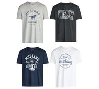 Mustang Camiseta de Manga Corta para Hombre, Paquete de 4 Unidades, con Estampado Frontal, Cuello Redondo, Camiseta Regular, 100% algodón, Mezcla de Colores (P20), S