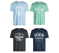 Mustang - Juego de 4 camisetas para hombre con estampado frontal y cuello redondo, mezcla de colores azul y negro Mezcla de colores (P16).