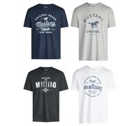 Mustang - Juego de 4 camisetas para hombre con estampado frontal y cuello redondo, mezcla de colores azul y negro Mezcla de colores (P16).