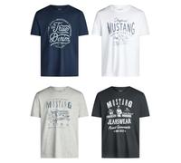 Mustang - Juego de 4 camisetas para hombre con estampado frontal y cuello redondo, mezcla de colores azul y negro Mezcla de colores (P16).
